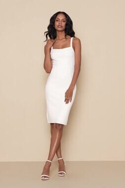 LULU'S Dress Small White Guessing Game Bodycon Knee Length/Midi Bridal Bride